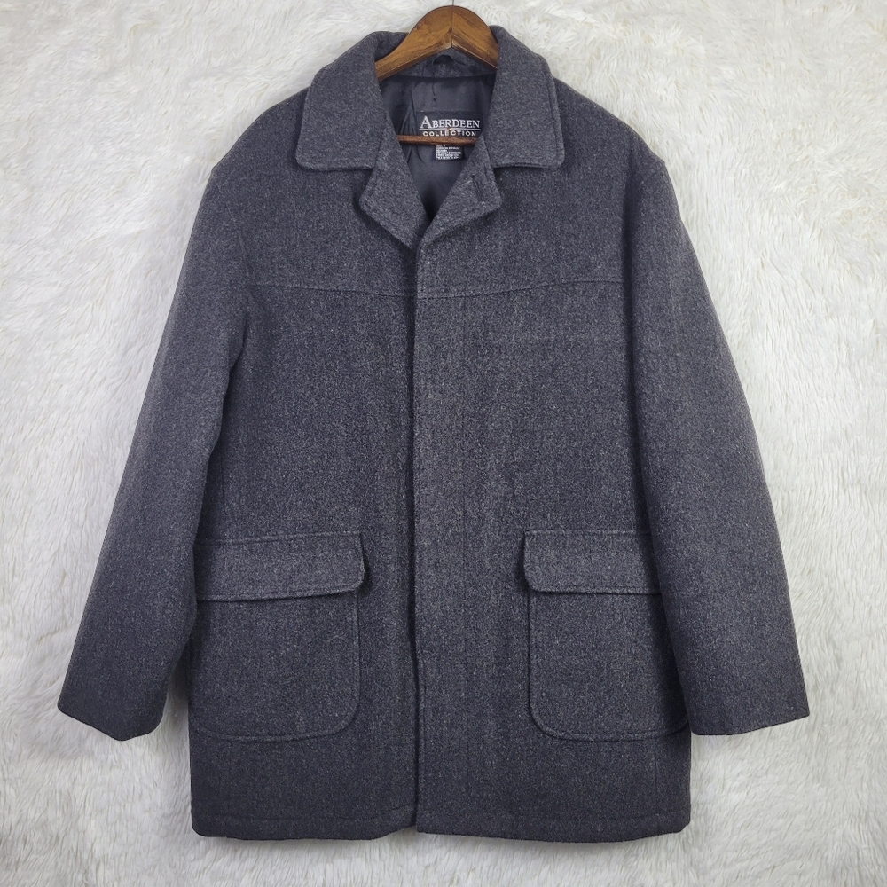 Vtg Med Aberdeen Collection Charcoal Wool Blend Overcoat Hidden Buttons‎ Classic